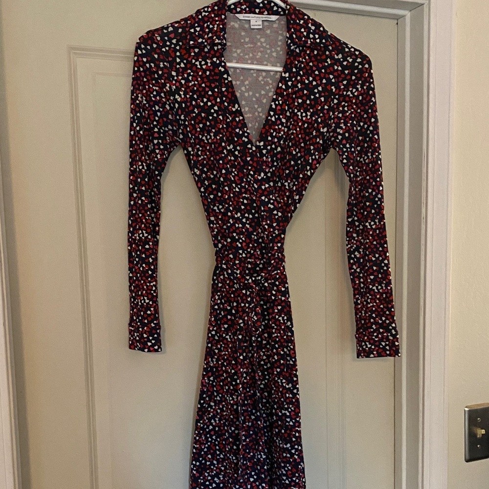 Diane Von Furstenberg Women's Wrap Dress - Red/White/Pink/Blue Heart Size 0